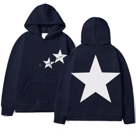 Tuislay Y2k Star Graphic Hoodie Oversized Streetwear Hoodies For Women Vintage Aesthetic Hooded Sweatshirts Pullover Unisex(Navy blue,M)