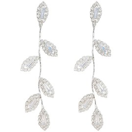 Dangling Earrings for Women Bridal Earrings for Wedding Rhinestone Wedding Prom Anniversary Delicate Leaf silver drop Earrings Long Earrings- Elegant Earrings Crystal Drop Earrings