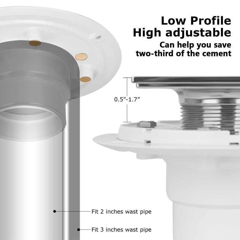 Uni-Green Chrome 4 Inch Square Shower Drain with PVC Flange