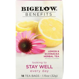 Bigelow Benefits ,Lemon ,Echinacea herbal tea, 18 tea bags, Pack of 1
