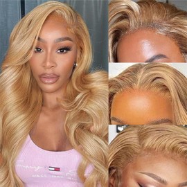 Juvid Honey Blonde Lace Front Wig Human Hair 13x6 Body Wave HD Lace Frontal Wigs for Women 180% Density Honey Blonde Wig Human Hair 27# Colored Glueless Pre Plucked with Baby Hair Super Soft 24inch