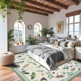 ASPMIZ Insect Area Rug 3X5, Beige Bedroom Rug Non Slip, Spring Summer Washable Rug Farmhouse Butterfly Living Room Rugs Low Pile, Soft Faux Wool Throw Carpet for Entryway, Office, Nursery, Beige