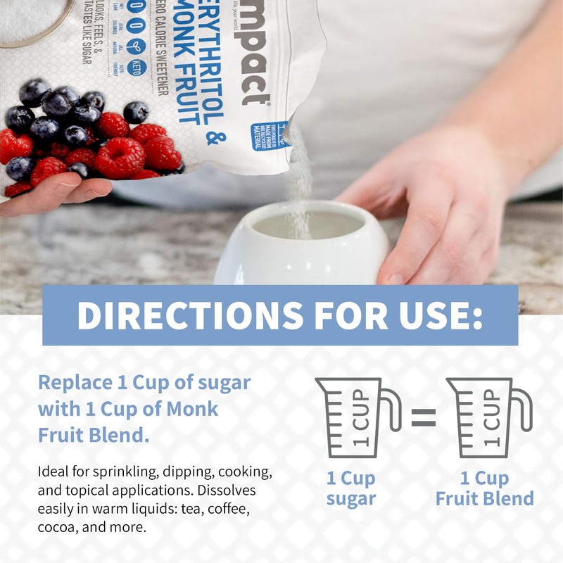 Impact White Monk Fruit & Erythritol Sweetener Blend - Gluten