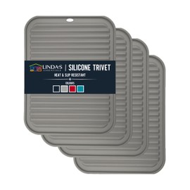 Silicone Trivets for Hot Pots and Pans (4 Pack) - Multipurpose Silicone Trivets for Hot Dishes and Hot Pot Holders (9 x 12 inch) - Silicone Heat Resistant Mats for Kitchen by Linda's Essentials (Grey)