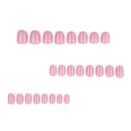 24PCS Short Square False Nails - French Tip Stick on Nails - Short Press on nails - Pink Fake Nails with Glue - 12 Sizes Full Cover French nails Glue on for Women Girls DIY Manicure Long Lasting