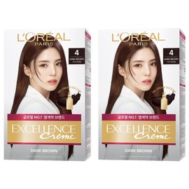 L'Oréal Paris Excellence Cream Easy gray hair dye with comb cap, No. 4 Dark Brown, 2 pieces / 로레알파리 엑셀랑스 크림 빗캡으로 간편한 새치염색 염모제, 4호 다크 브라운, 2개