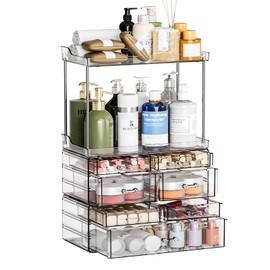 Acrylic Make Up Organizers for Vanity,Large 7 Drawers Skincare Organizer and Makeup Shelf Organizer,Clear Cosmetic Display Cases for Lotions,Cologne Perfume,Beauty Products Organization Drawers