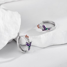 Hummingbird Hoop Earrings Sterling Silver Humming Bird Animal Jewellery for Women Mom