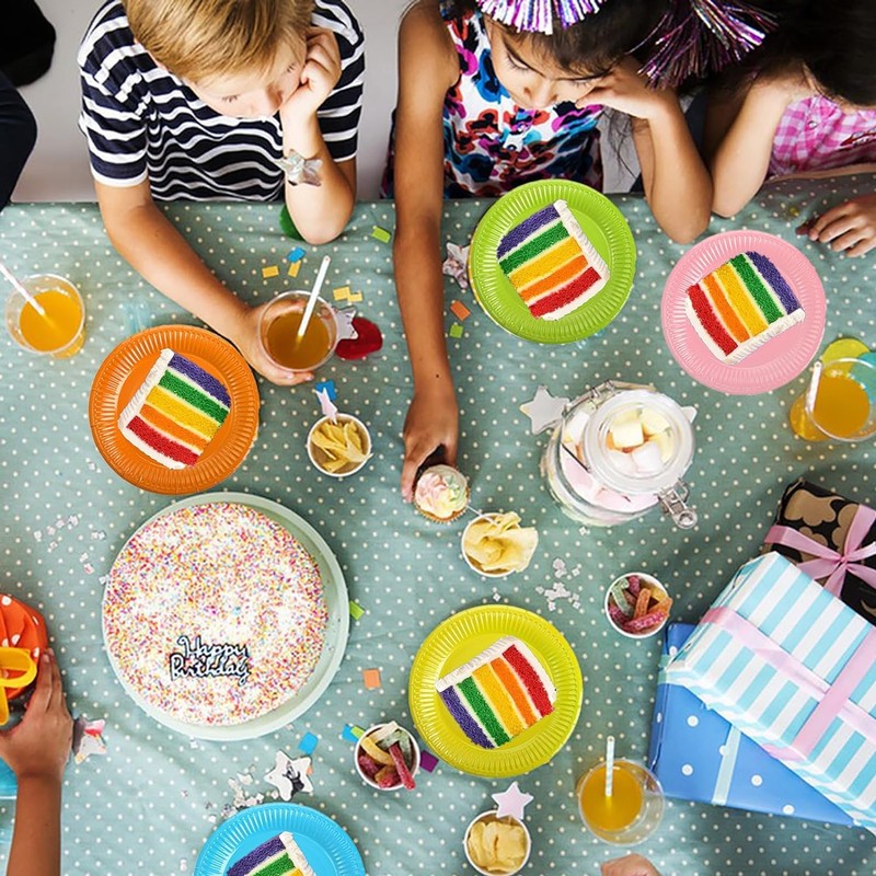 Colorful Round Disposable Paper Plates - 50Pcs Rainbow Party Dinner