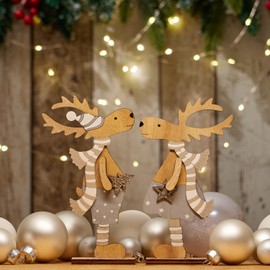 com-four® 2 x Decorative Stand for Christmas, Reindeer Made of Wood for Standing, Christmas Stand for Decorating and Gifting (XL Reindeer - Blue + Silver)