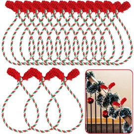 DIYASY Decorative Garland Ties for Stairs, 12 Pcs Red Green White Christmas Twist Ties Banister Wraps Railing Holder Reusable & Flexible Home Decorations