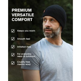 TOP-EX Large Winter Hats for Men Women Oversized Merino Wool Beanie Hat for Running Golf Walking Fishing Cycling Warm Fleece Lined Cold Weather Hat Grey XL XXL 60-64CM
