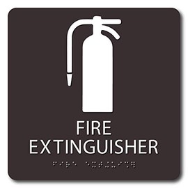 The Sign Studio - 8”X8”- ADA Compliant- “FIRE Extinguisher” Sign with PICTORIAL Dark Brown/White Tactile & Braille