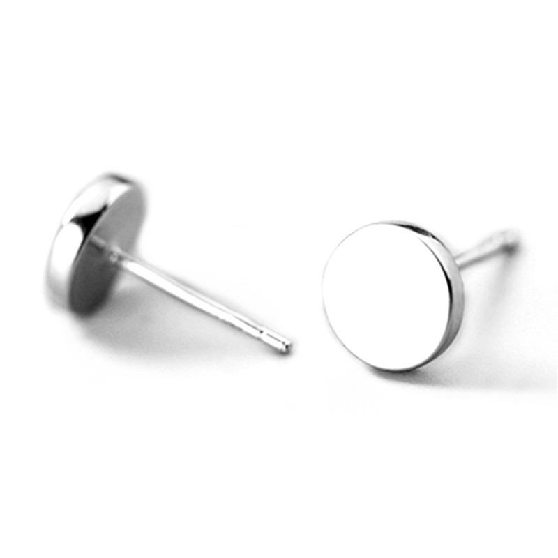 Sterling Silver Round Circle Disc Dot Unisex Stud Earrings (8mm