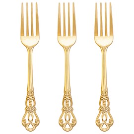 Joyido 75 Pieces Gold Plastic Forks - Heavy Duty Gold Disposable Fork - Fancy Plastic Cutlery Includes 75 Forks for Dinner Parties Weddings Banquet