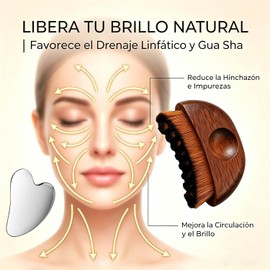 Guibell Set Cepillo Drenaje Linfático y Gua Sha Facial y Corporal Marrón Favorece la circulación,alivia la hinchazón,ideal para masaje facial,cervical y corporal en tu rutina de belleza