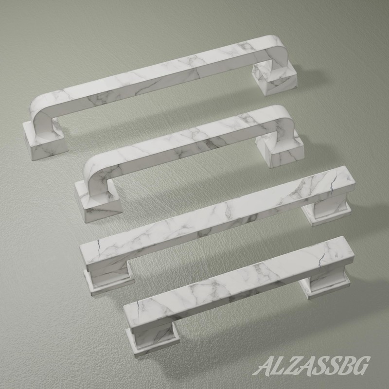 Alzassbg 6 Pack White Marble Zinc Alloy Cabinet Pulls, 3-3/4