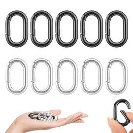 Small Carabiner Hooks, Pack of 10, Small Carabiner Hook, Black, Suitable for Backpacks, Purses, Cars (Black/Silver-White)