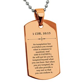 Tioneer Rose Gold Stainless Steel God Is Faithful 1 Corinthians 10:13 Dog Tag Pendant Necklace