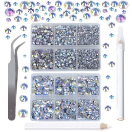 QOGIR 6300pcs Paradise shine Hotfix Rhinestones for Crafts Clothes DIY with Tweezers and 2 Picking Pens Mixed Size Flatback Rhinestone