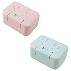 zukent 2Pcs Soap Dish with Lid Smile Soap Box Plastic Travel Soap Case Waterproof and Leakproof Soap Container Keep Soap Dry Home Outdoor for Shower Bathroom Shower Travel and Kitchen - (Pink + Blue)
