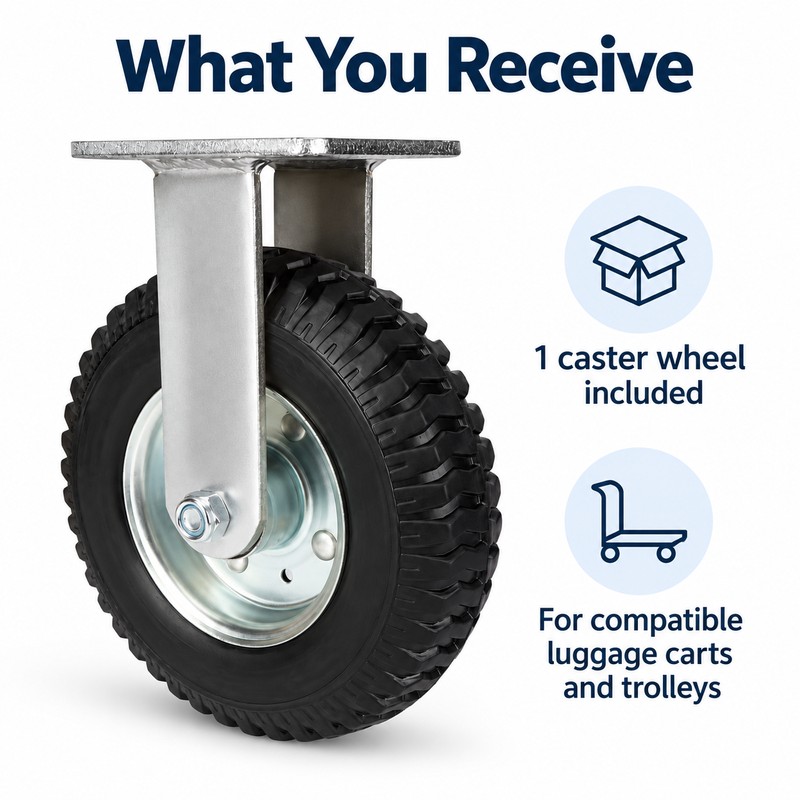10-Inch Pneumatic Swivel Caster Wheel, Inflatable Rubber Tire with Metal