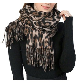 HinyBoeh Winter-Women-Scarf Soft-Classic-Leopard-Scarves Warm Faux-Pashmina Shawls-Wraps(28'W X 71''L)