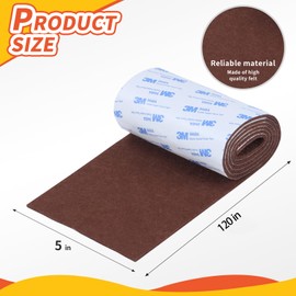 VOCOMO Felt Furniture Pads, Heavy Duty Felts Strip Roll with Adhesive Backing Felt Pads Furniture Feet Cuttable Felts Tape for Protecting Hardwood Floors(5 x 120 x 0.12 Inch, Brown)