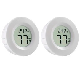 2Pcs Mini Round Hygrometer Thermometer Digital LCD Monitor Meter Gauge Indoor Outdoor Humidity Temperature Gauge for Humidifiers Dehumidifiers Greenhouse Basement Babyroom Fahrenheit or Celsius White