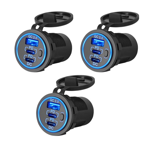 Autopher 3 Pack 12V USB C Outlet Wire Charger Multi