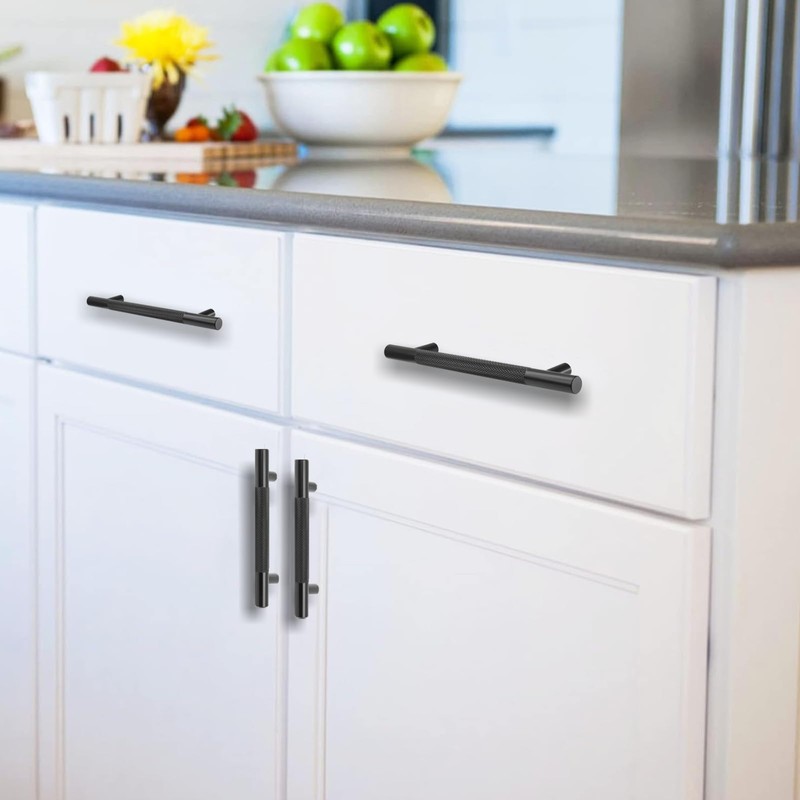 Cjueiom 6 Pack Matt Black Cupboard Handles 96mm Hole Center