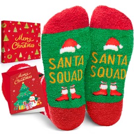 HAPPYPOP Christmas Socks Santa Socks for Women Men - Holiday Socks for Teens, Xmas Stocking with Greeting Card