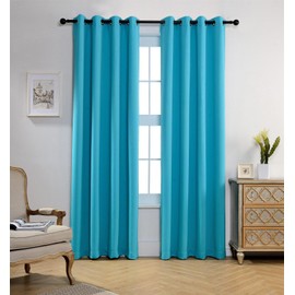 MIUCO Room Darkening Thermal Insulated Grommet Window Blackout Curtains Panels for Livingroom 1 Pair 52x84 Inch Turquoise, Bonus 2 Tie Backs Included