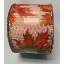 Jas, Llc 2 1/2” x  12Ft WIRED Leaves Golden Rust Orange  Green Gold Edge.  Thanksgiving
