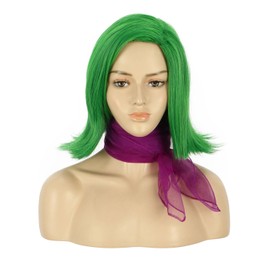 VGbeaty Adult Green Wavy Wig with Purple Scarf Women Side-swept Bangs Disgust Halloween Costume Cosplay
