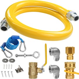IMOLI Safety System Kit, 3/4" ID Natural Gas Line Hose, 48" Commercial Kitchen Gas Hose, Mobile Gas Connector Hose Kit with 2 Elbow Fittings, 3/4 Flexible Gas Hose