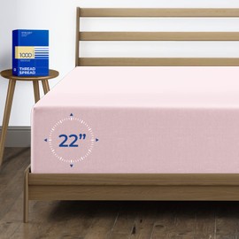 Thread Spread 100% Egyptian Cotton Extra Deep Pocket Fitted Sheet Queen Size - 1000-Thread-Count Queen Fitted Sheet Only, Soft, Cooling, Sateen Weave Bottom, Luxury Hotel Quality, 22" Deep - Blush