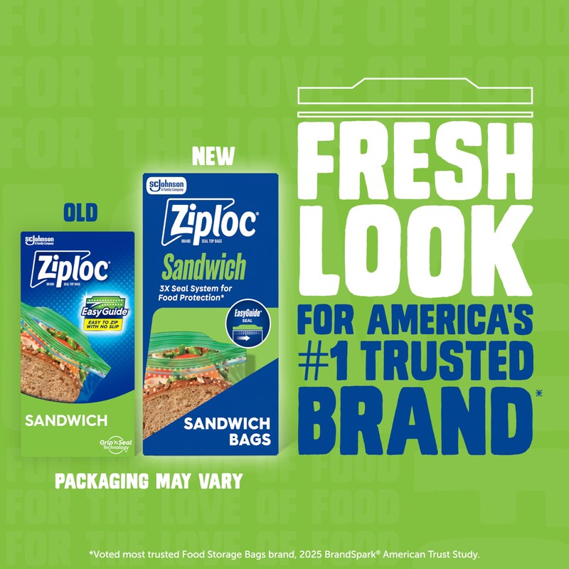 Ziploc Sandwich and Snack Bags, Easy Open and Close, Plastic