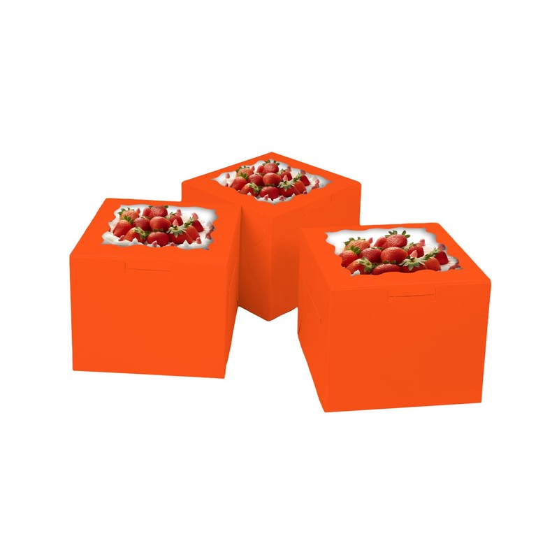 Bakepacker 36pcs 8x8x5 Inches Cake Boxes with Window 18-Packs Orange