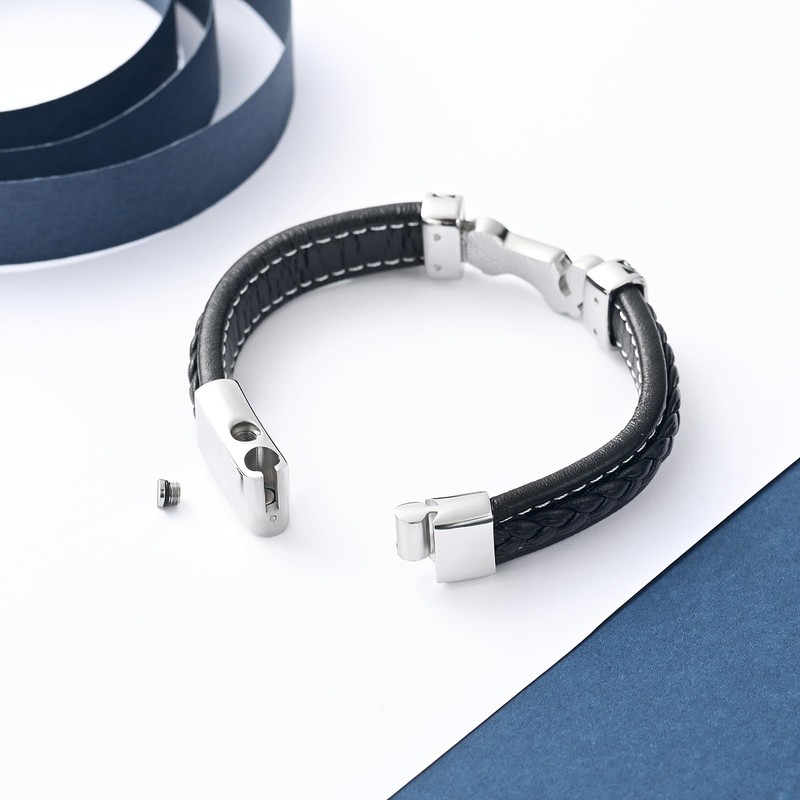 constantlife Motorcycle Cremation Bracelet for Ashes for Men Braided Leather