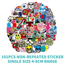 101pcs Non-Repeat Skateboard Stickers, Cool Stickers for Adults Teens Kids Fashion Waterproof Vinyl Sticker Pack for Laptop Computer Skateboard Bicycle Helmet Luggage Decal Graffiti Patches Sticker