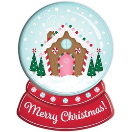 12" Metal Merry Christmas Gingerbread House Snow Globe Sign with Sawtooth Hanger for Indoor and Outdoor Christmas Wreaths, Crafts, Ornaments and Decorations - Light Blue, Pink, Red, White, Green