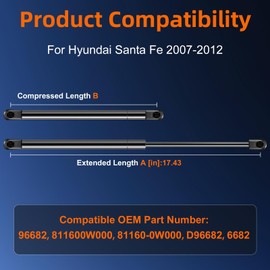 Euplokeer Qty (2) 811600W000 Hood Strut Lift Support Compatible with Hyundai Santa Fe 2007-2012, Bonnet Gas Shock Strut Replace OE# 96682 81160-0W000