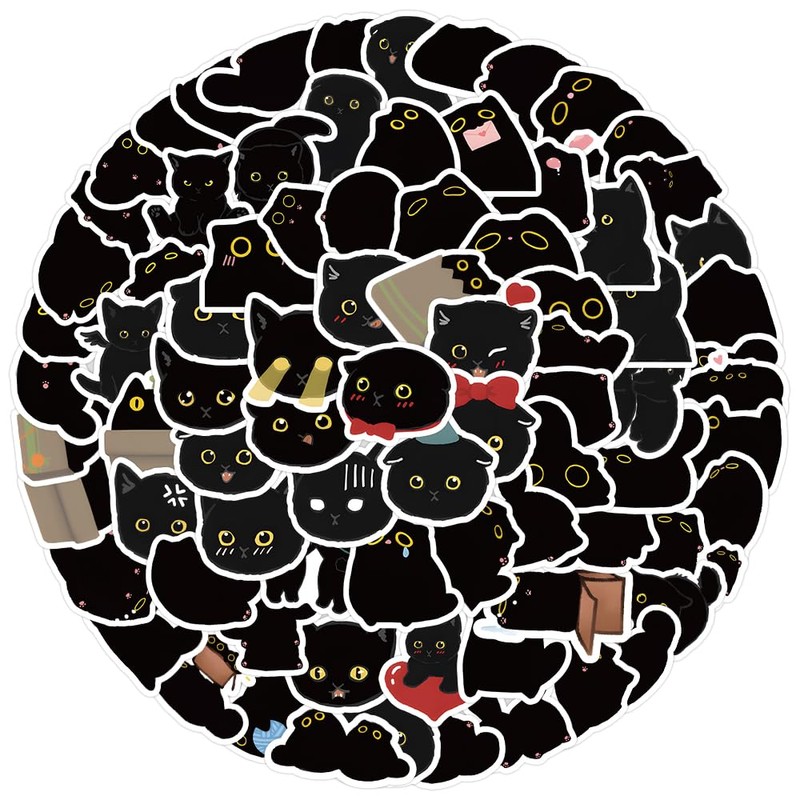 100pcs Cute Black Cat Stickers Kawaii Small Stickers Decorative Masking