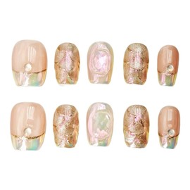 farfarflame Handmade Nail Tip, Short, False Nail Stand, 3D Diamond, Cat Eye Gel, Glossy, Stylish, Cute Design, Autumn, Winter, Party, Pack of 10 (Mermaids Tears, XS)