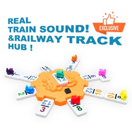 Yinlo Mexican Train Dominoes Set, Double 12 Dominoes Set: Colorful Dot Pips, Real Train Sound Effect Hub, Score Pad and 9 Colorful Trains, 91 Tiles Domino Game Set