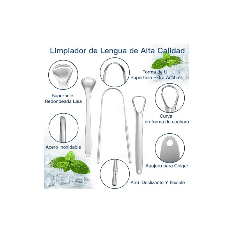Jasinber Set de 3 Cepillo de Lengua de Acero Inoxidable