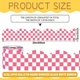 Zonon 65 Feet Pink Checkerboard Bulletin Board Borders Cool for School Scalloped Decorative Pink Rolled Border Trim Decor for Classroom Walls Desks Windows Doors Lockers Home Offices School