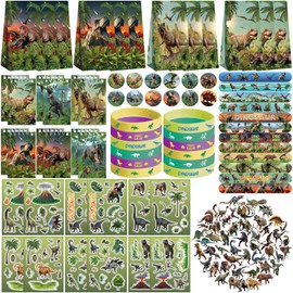Obussgar Dinosaur Party Favour Supplies Including Dinosaur Gift Bags, Stickers, Badges, Bracelets for Dinosaur Theme Birthday Party