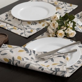 Inselnwald Leaves Printed Linen Placemats Set of 4 for Dining Table, 12 x 18 Inch for Kitchen Decoration Cabin Holiday Rustic Vintage Elegant Two Layers Washable Rectangular Table Place Yellow